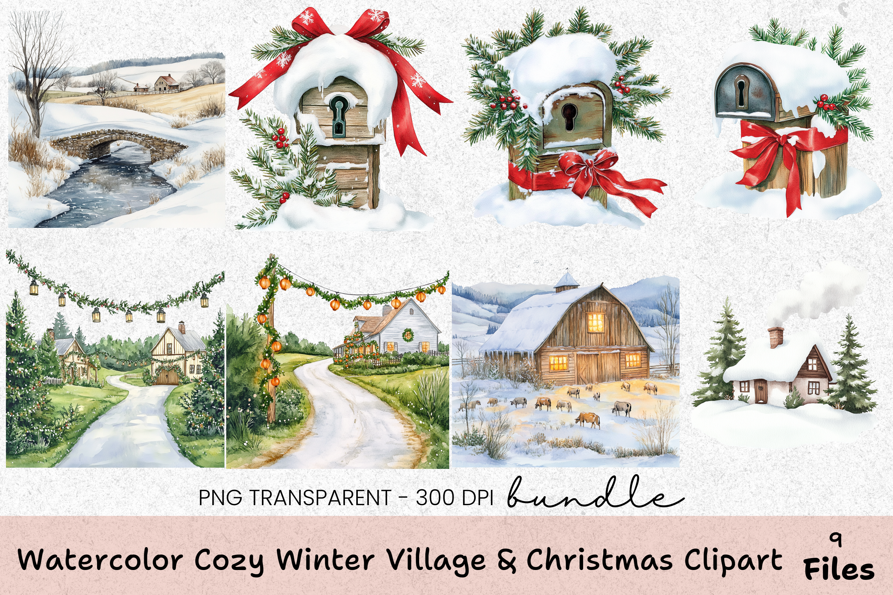 Cozy Winter Village & Christmas Clipart Bundle