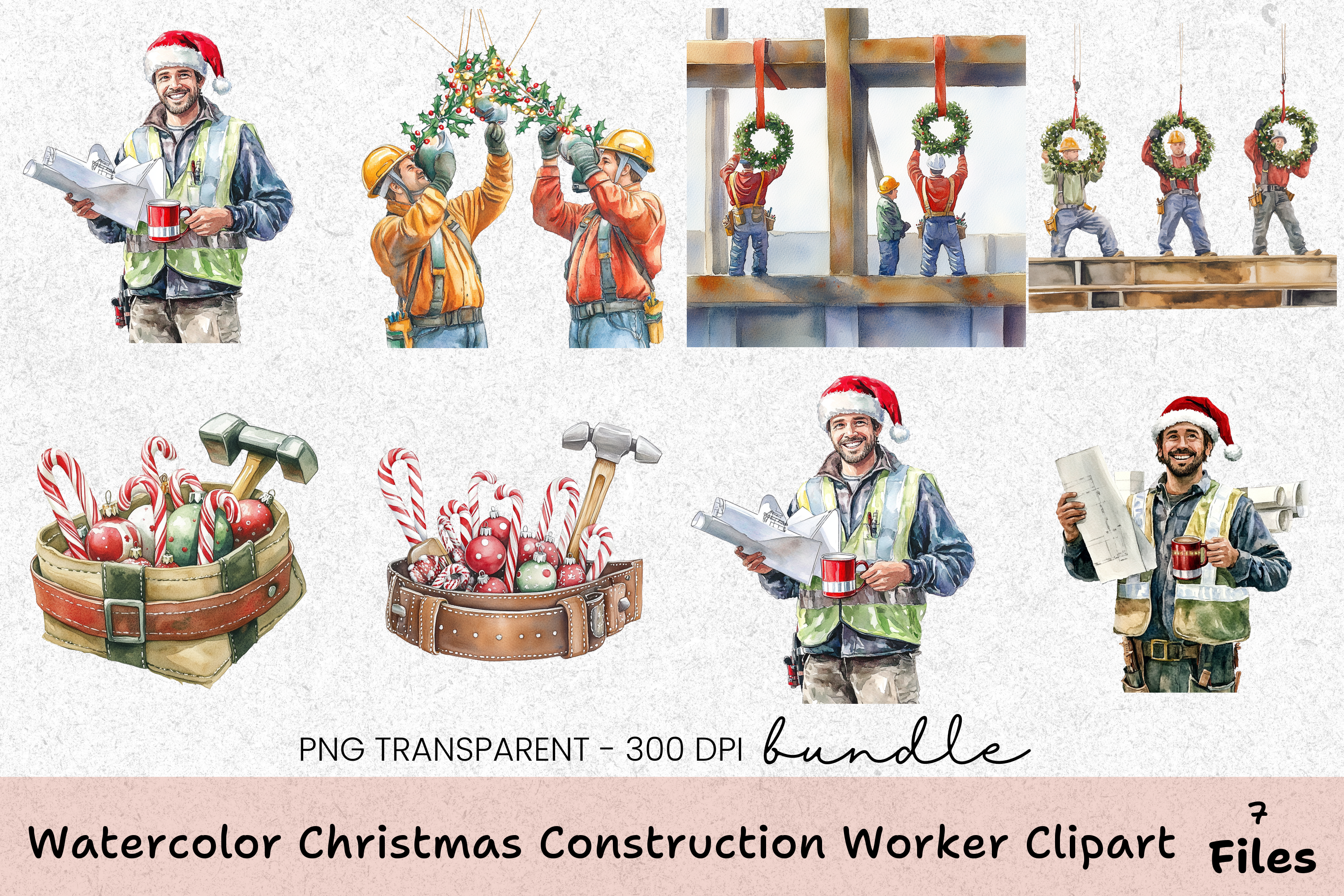 Christmas Construction Worker Clipart Bundle