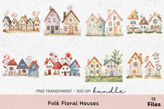 Folk Floral Houses Clipart Bundle - CraftNest - Digital Crafting and Art