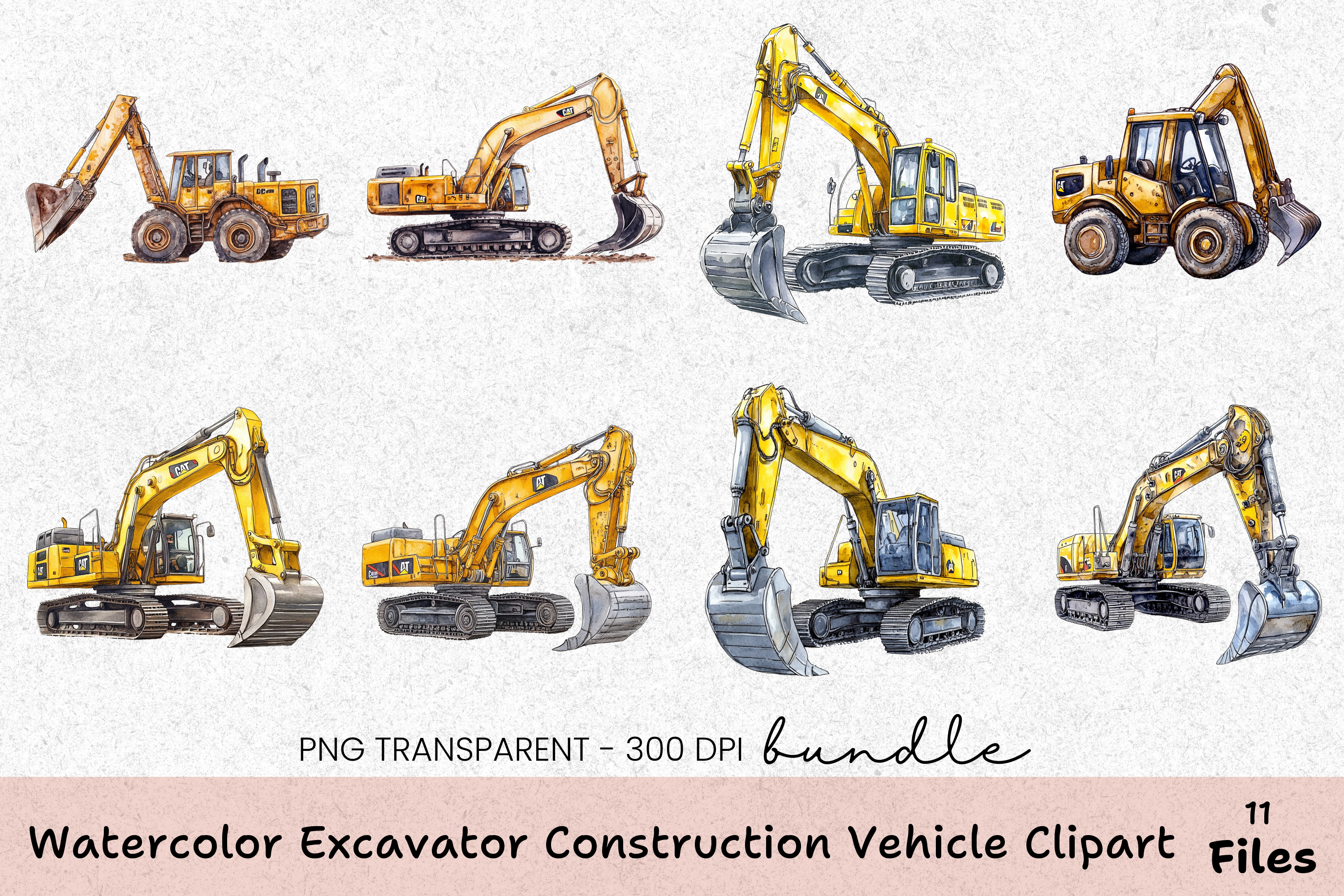 Excavator Construction Vehicle Clipart Bundle