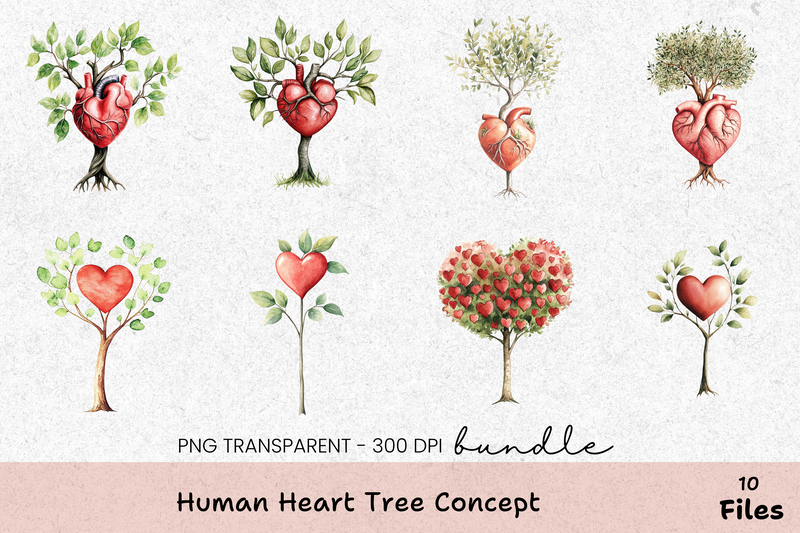 Human Heart Tree Concept Clipart Bundle - CraftNest - Digital Crafting and Art