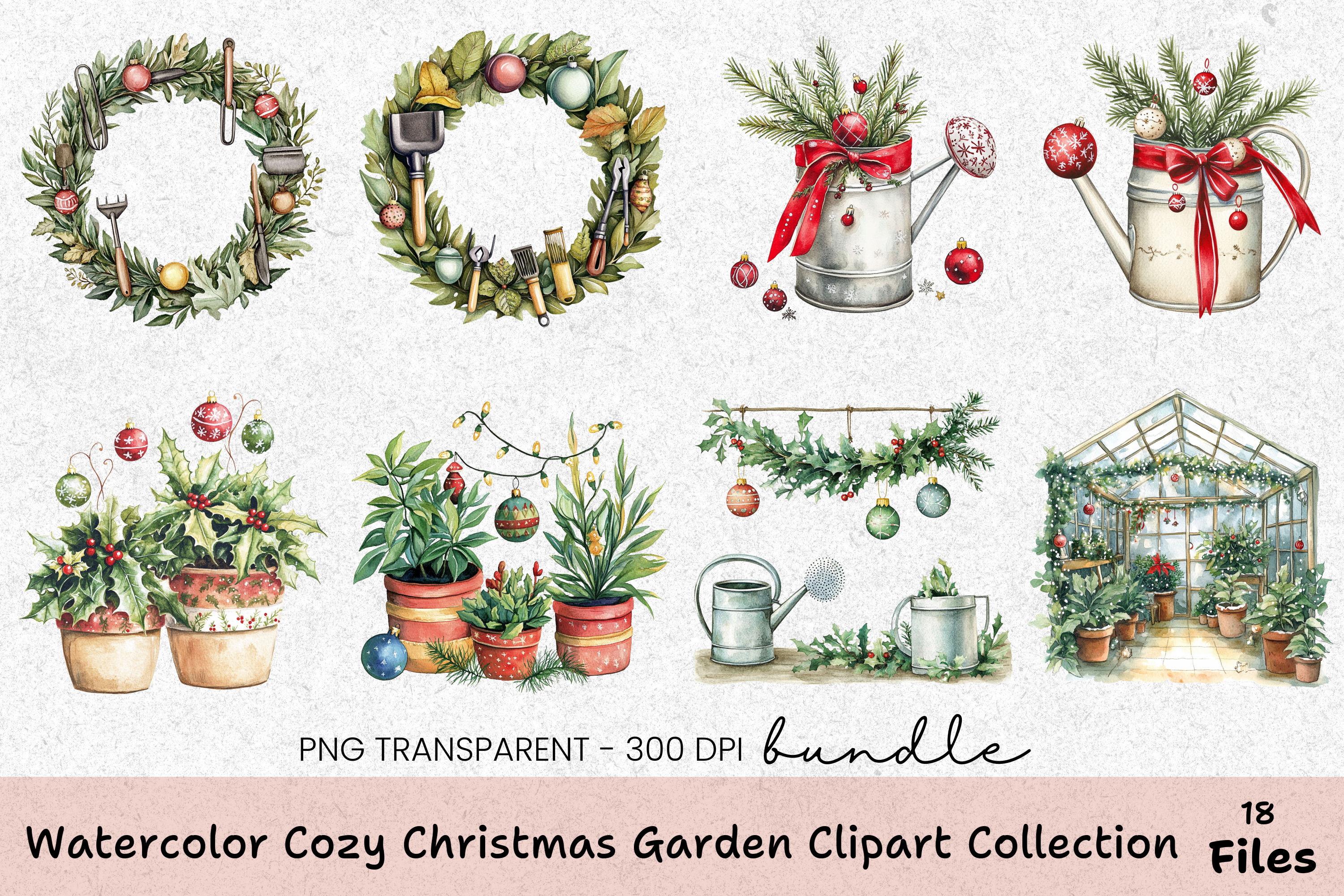 Cozy Christmas Garden Clipart Collection Bundle
