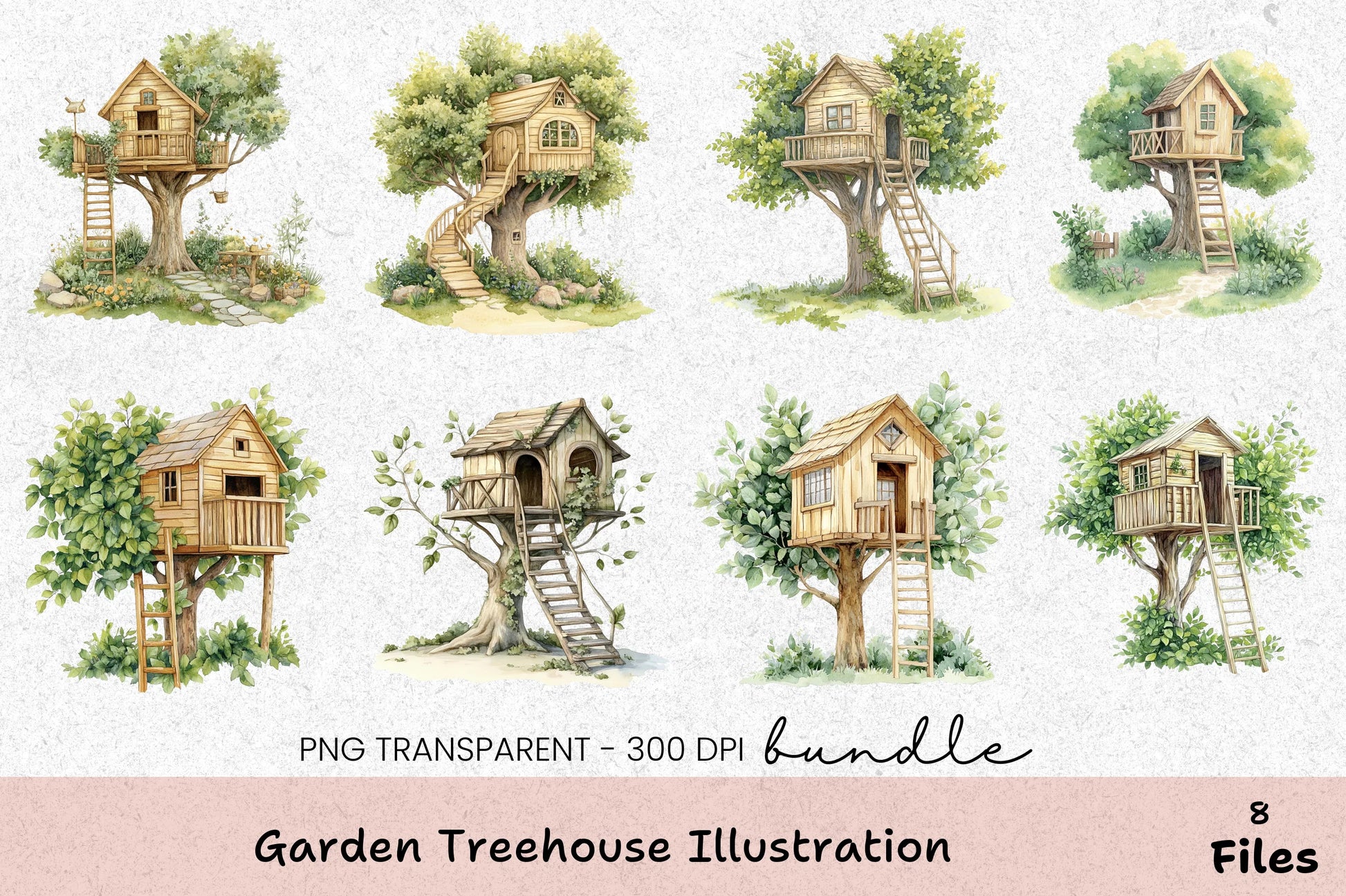 Garden Treehouse Illustration Clipart Bundle - CraftNest - Digital Crafting and Art
