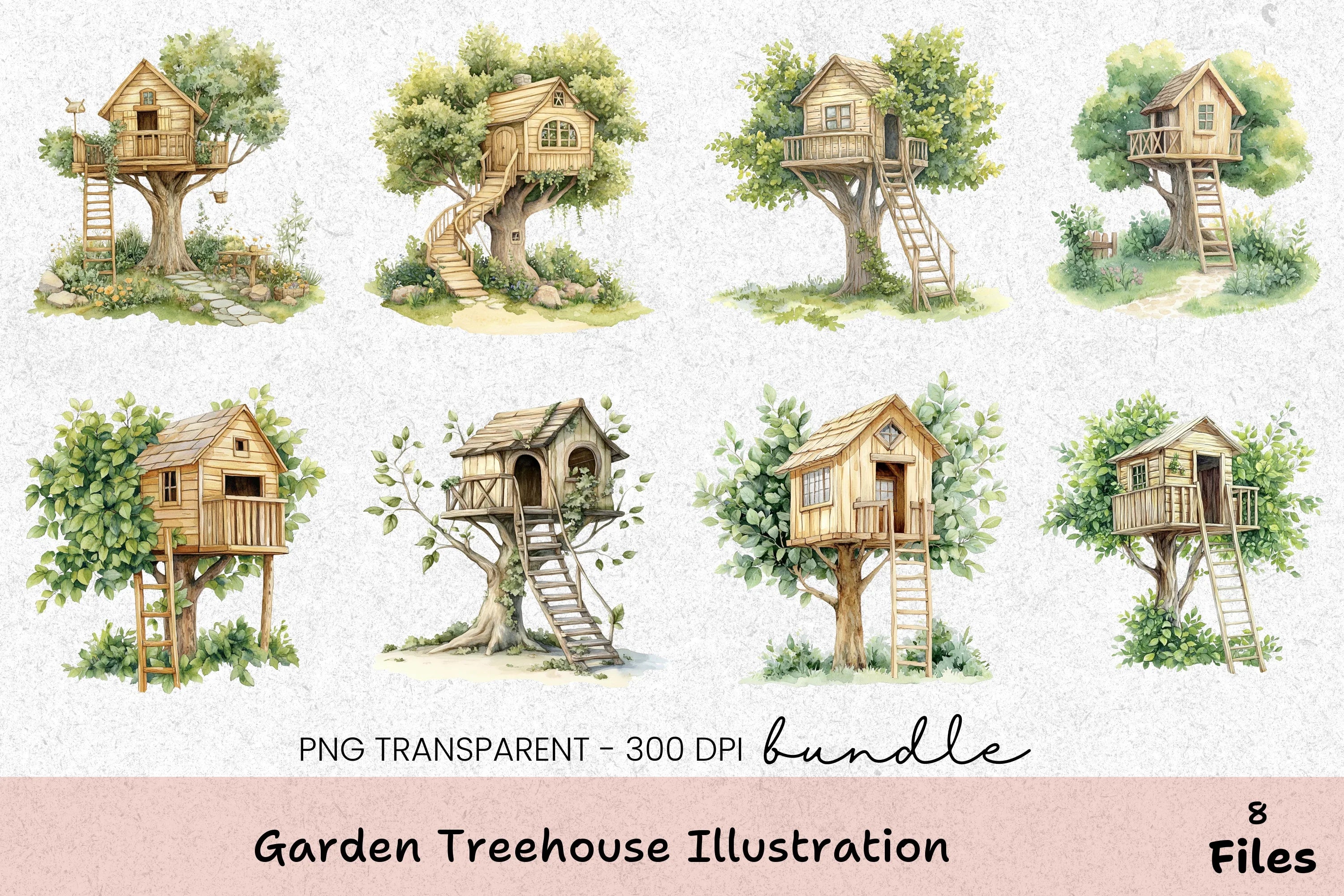 Garden Treehouse Illustration Clipart Bundle - CraftNest - Digital Crafting and Art