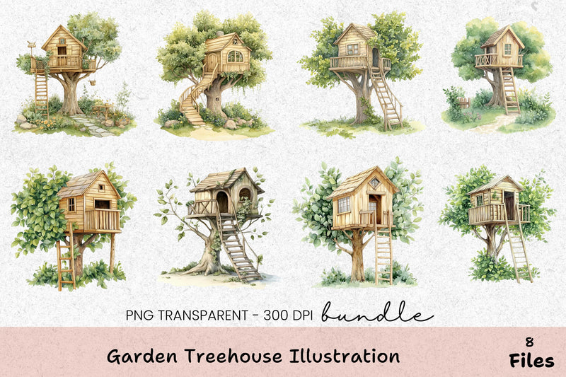 Garden Treehouse Illustration Clipart Bundle - CraftNest - Digital Crafting and Art