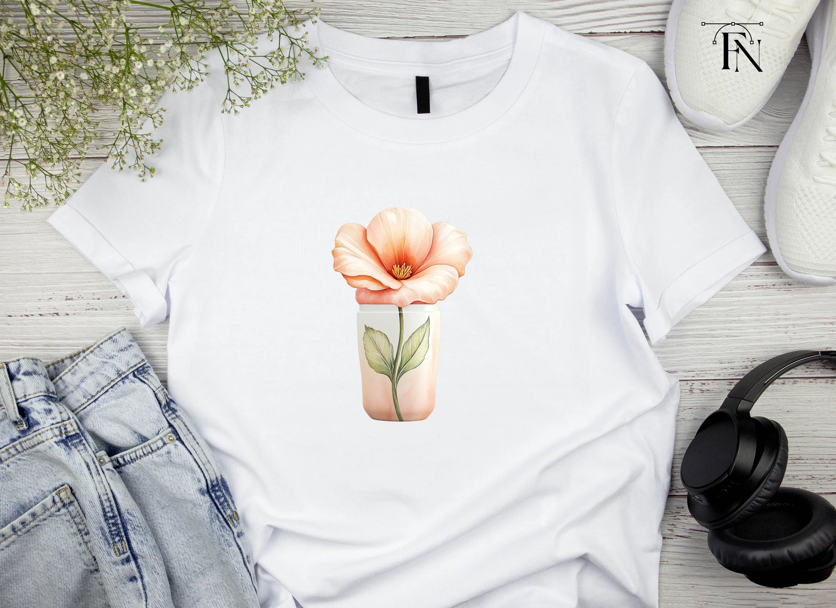 Orange Poppy in Pink Vase Clipart Bundle