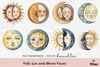 Folk Sun and Moon Faces Clipart Bundle