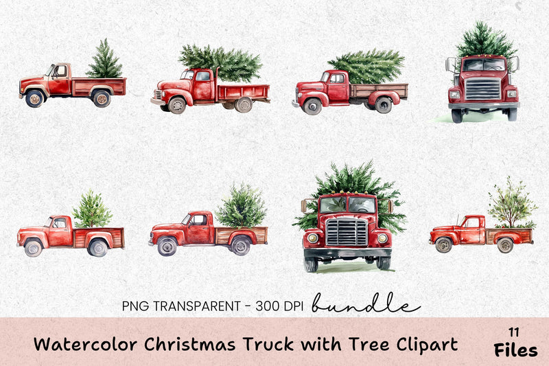 Christmas Truck with Tree Clipart Bundle - CraftNest - Digital Crafting and Art