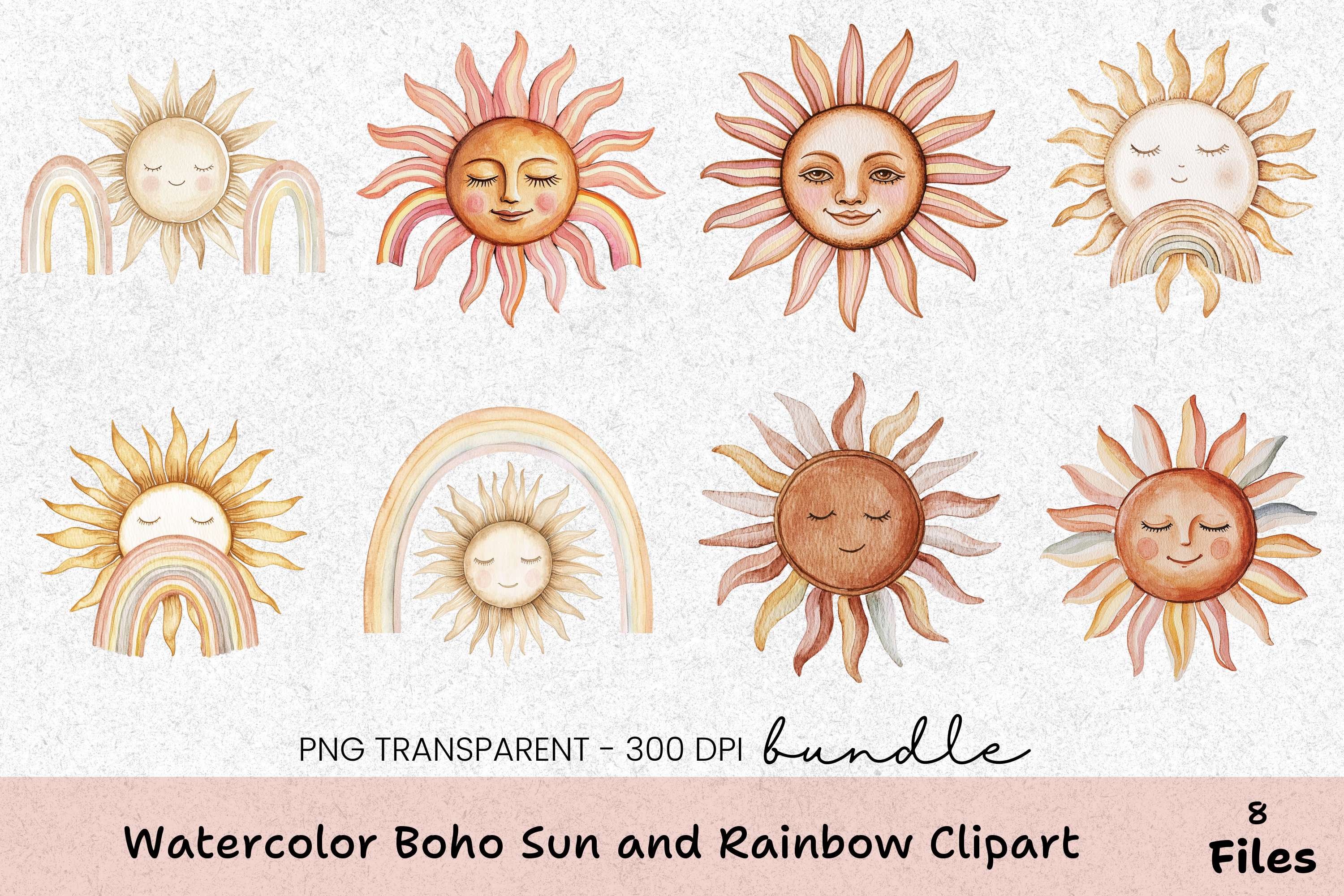 Boho Sun and Rainbow Clipart Bundle