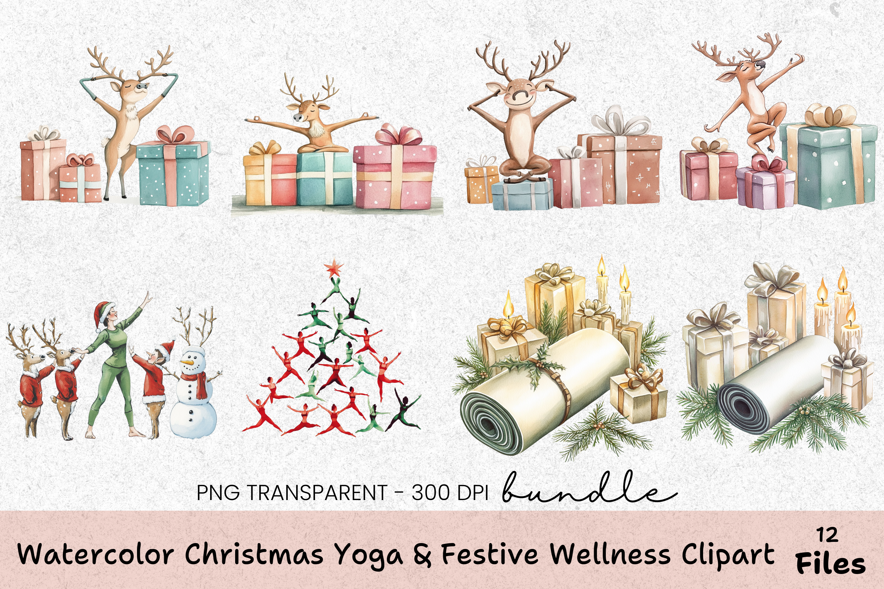 Christmas Yoga & Festive Wellness Clipart Bundle