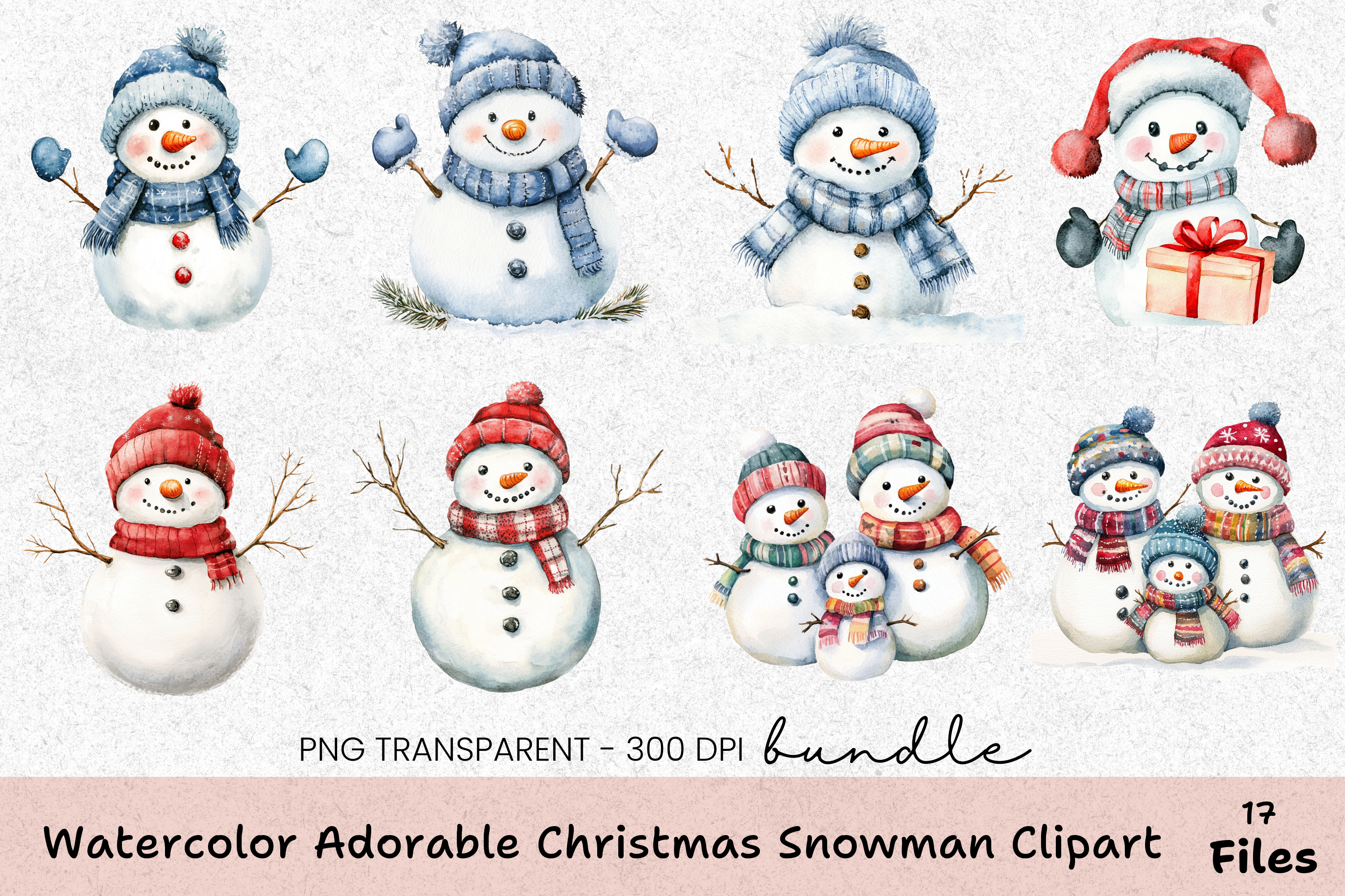 Adorable Christmas Snowman Clipart Bundle