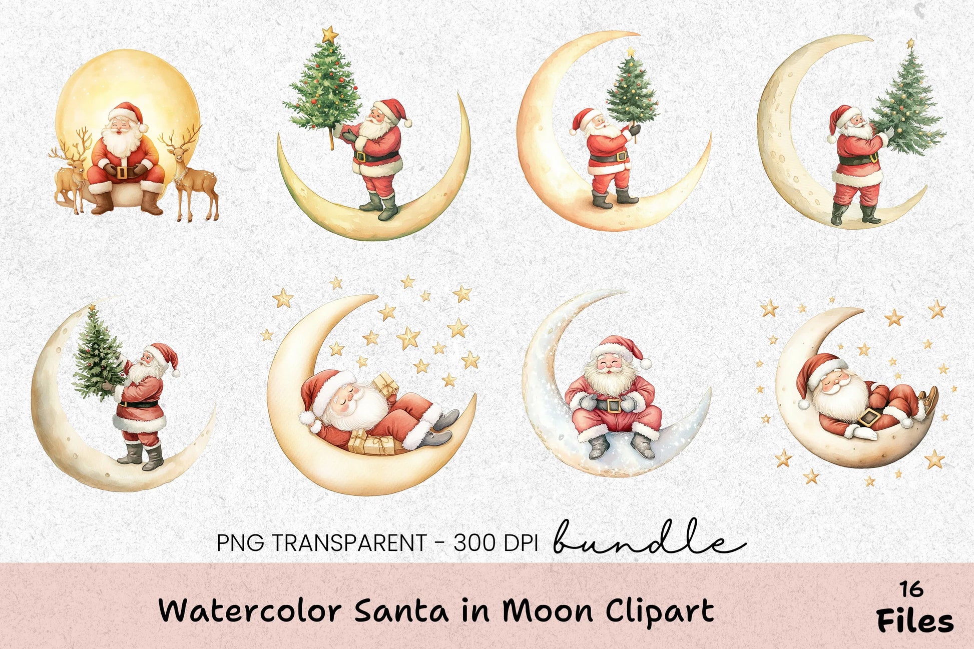 Santa in Moon Clipart Bundle - CraftNest - Digital Crafting and Art