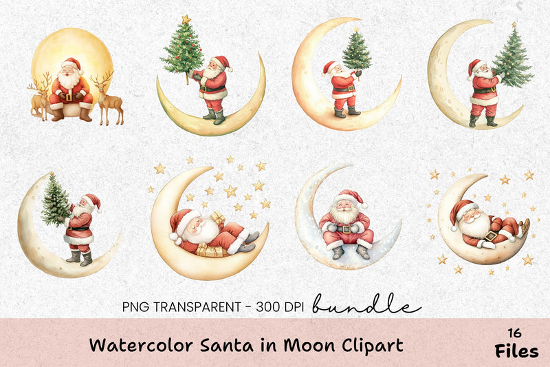 Santa in Moon Clipart Bundle - CraftNest - Digital Crafting and Art