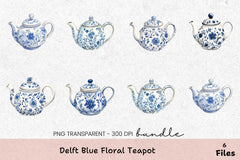 Delft Blue Floral Teapot Clipart Bundle - CraftNest - Digital Crafting and Art