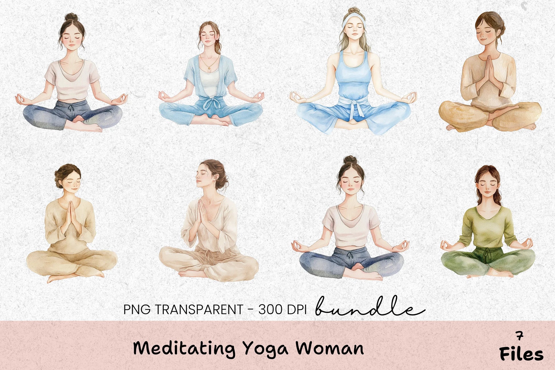 Meditating Yoga Woman Clipart Bundle - CraftNest - Digital Crafting and Art