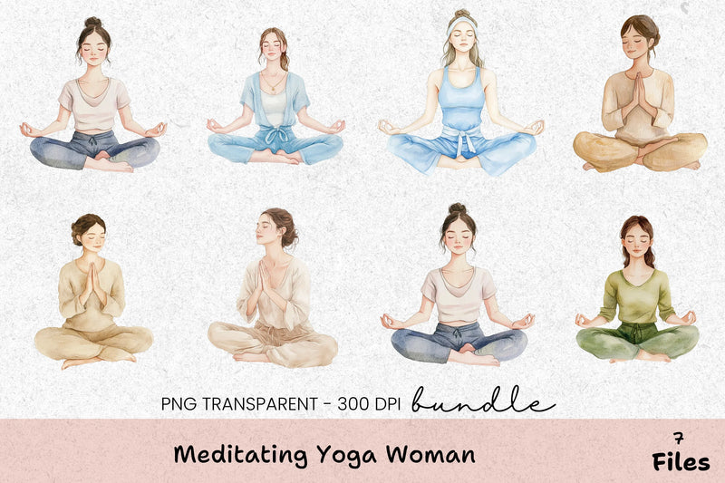 Meditating Yoga Woman Clipart Bundle - CraftNest - Digital Crafting and Art