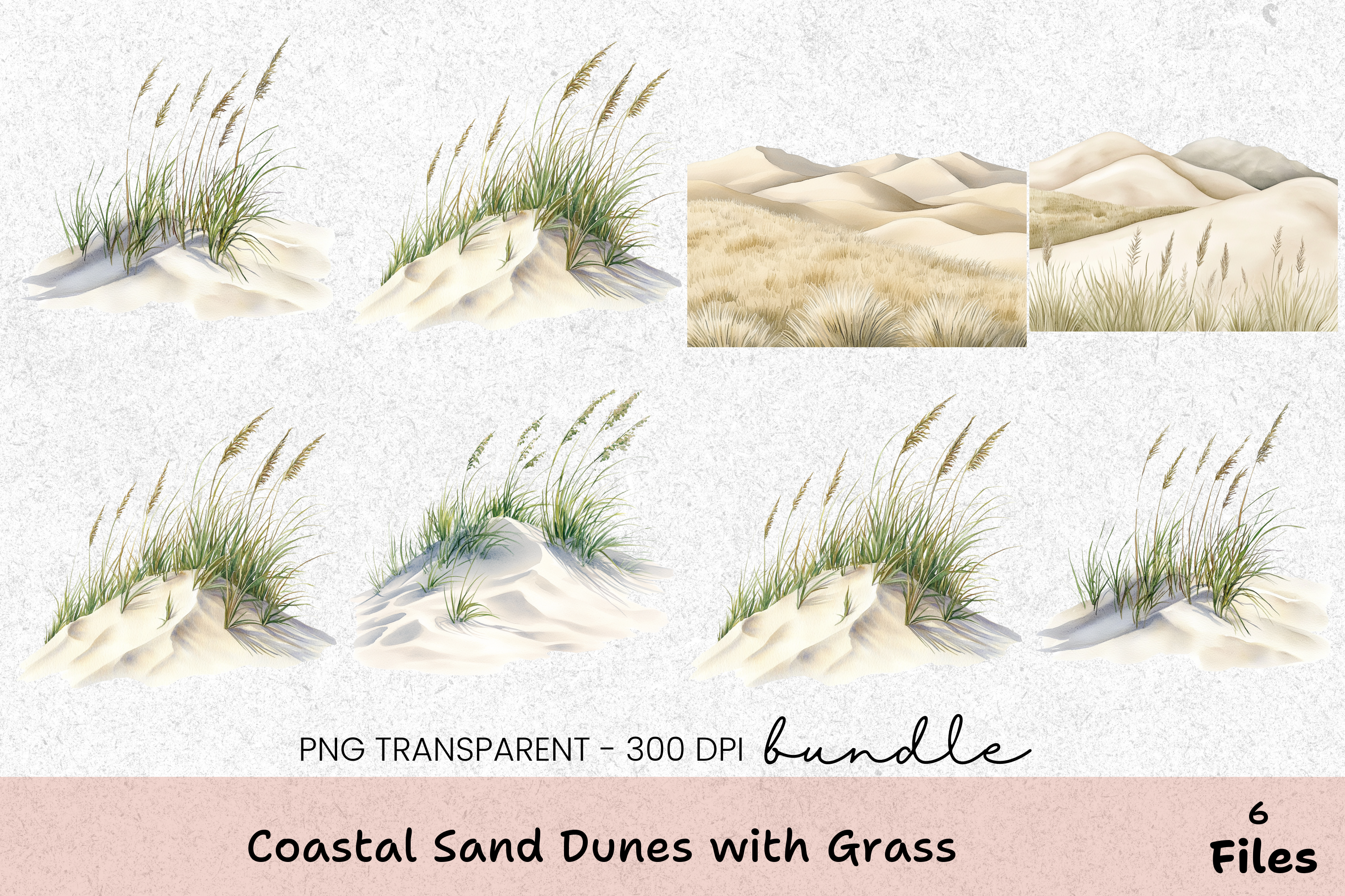 Coastal Sand Dunes with Grass Clipart Bundle