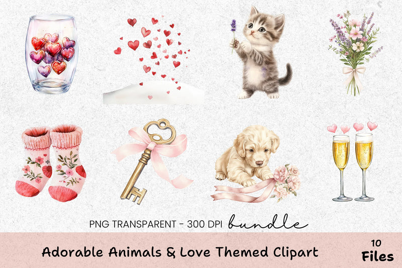 Adorable Animals & Love-Themed Clipart Bundle - CraftNest - Digital Crafting and Art