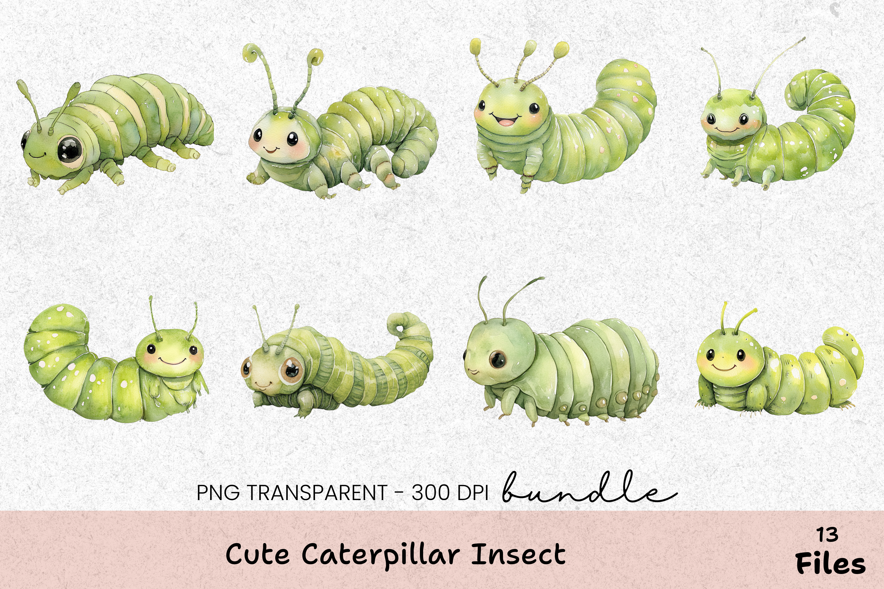 Cute Caterpillar Insect Clipart Bundle