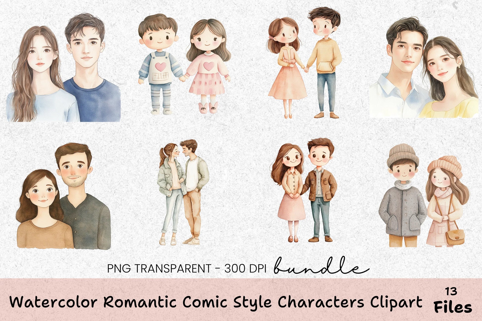 Romantic Comic Style Characters Clipart Bundle - CraftNest - Digital Crafting and Art