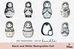 Black and White Matryoshka Doll Clipart Bundle - CraftNest - Digital Crafting and Art