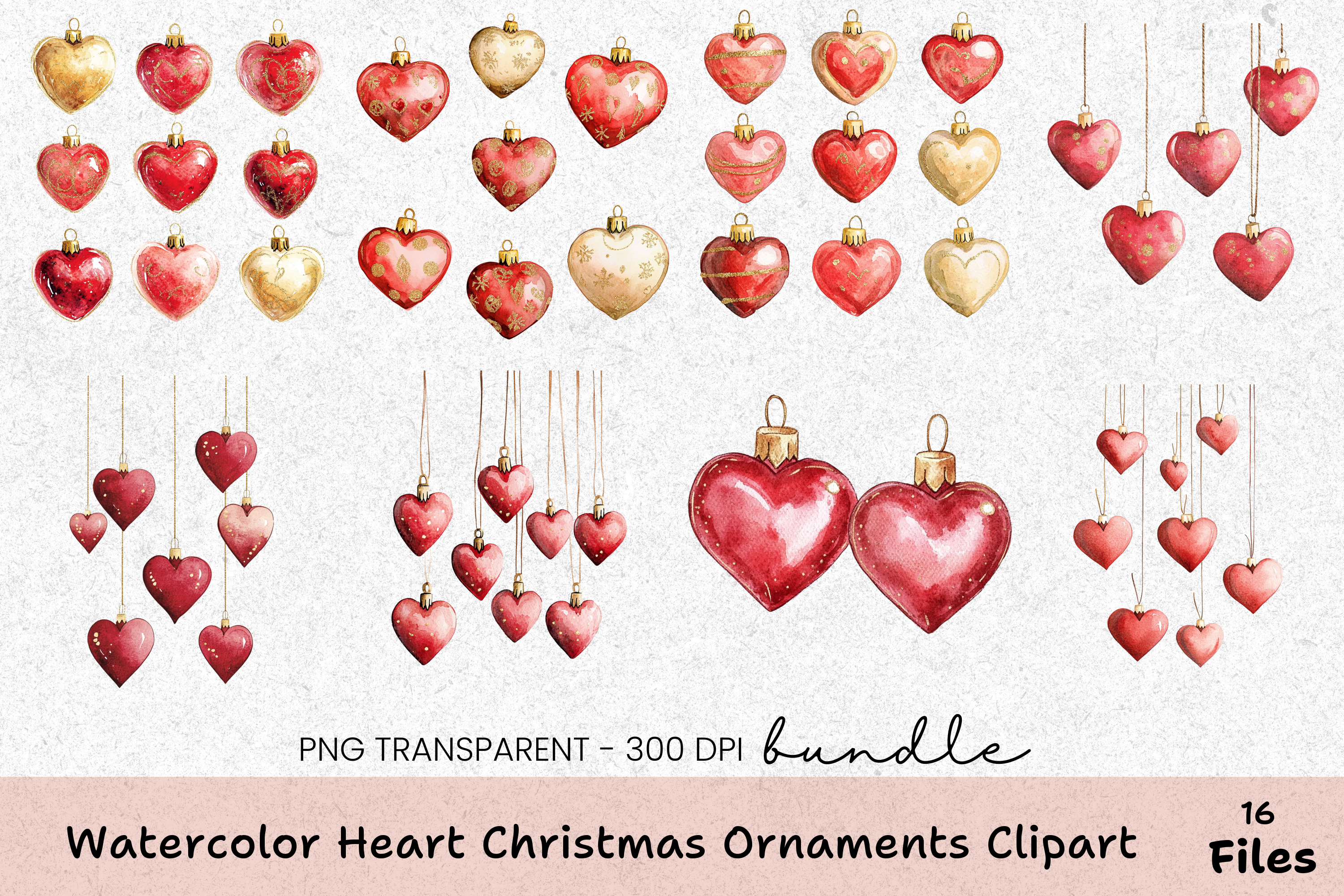 Heart Christmas Ornaments Clipart Bundle