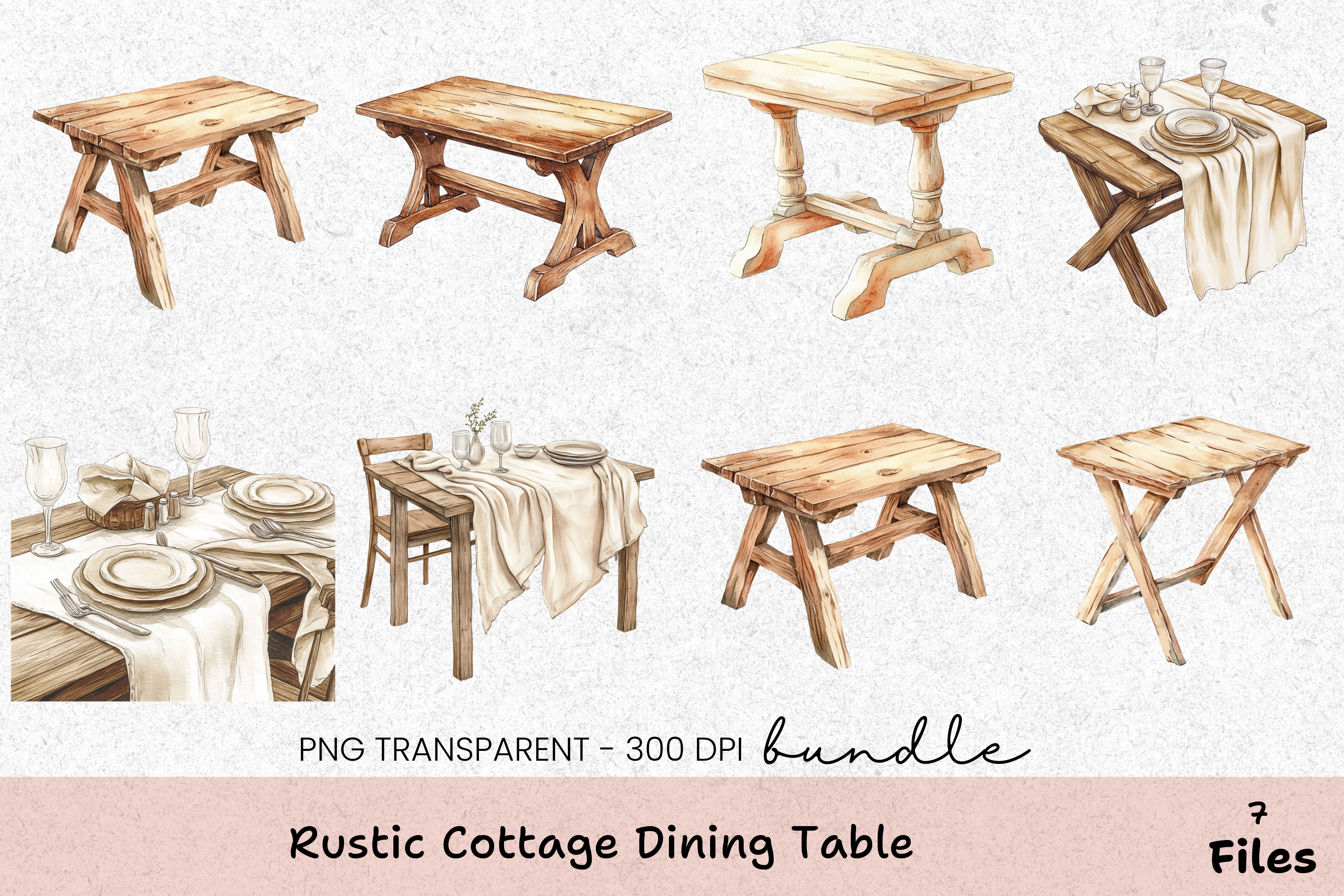 Rustic Cottage Dining Table Clipart Bundle