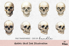 Gothic Skull Ink Illustration Clipart Bundle - CraftNest - Digital Crafting and Art