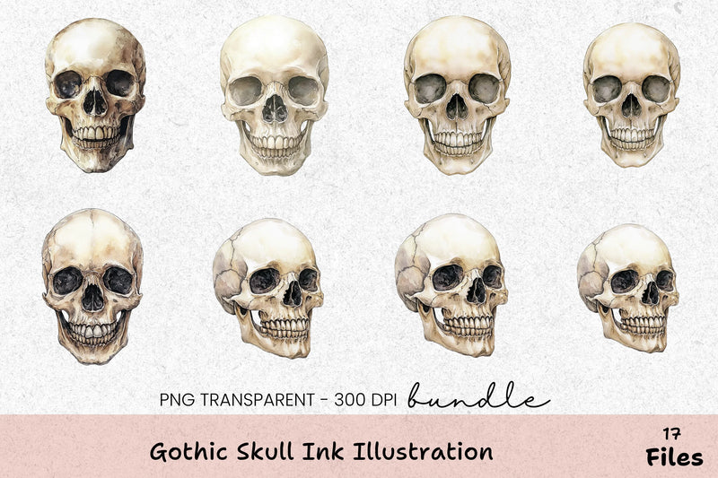 Gothic Skull Ink Illustration Clipart Bundle - CraftNest - Digital Crafting and Art