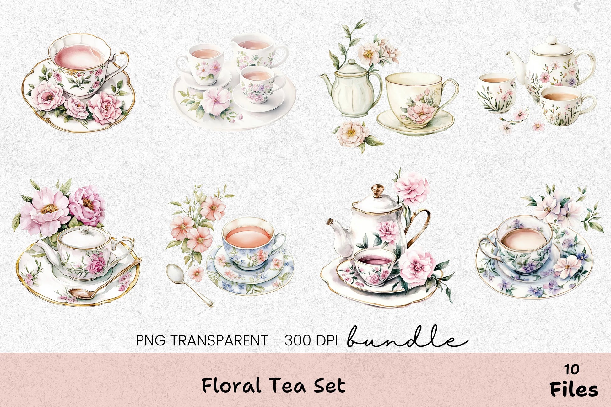 Floral Tea Set Clipart Bundle - CraftNest - Digital Crafting and Art