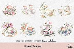 Floral Tea Set Clipart Bundle - CraftNest - Digital Crafting and Art