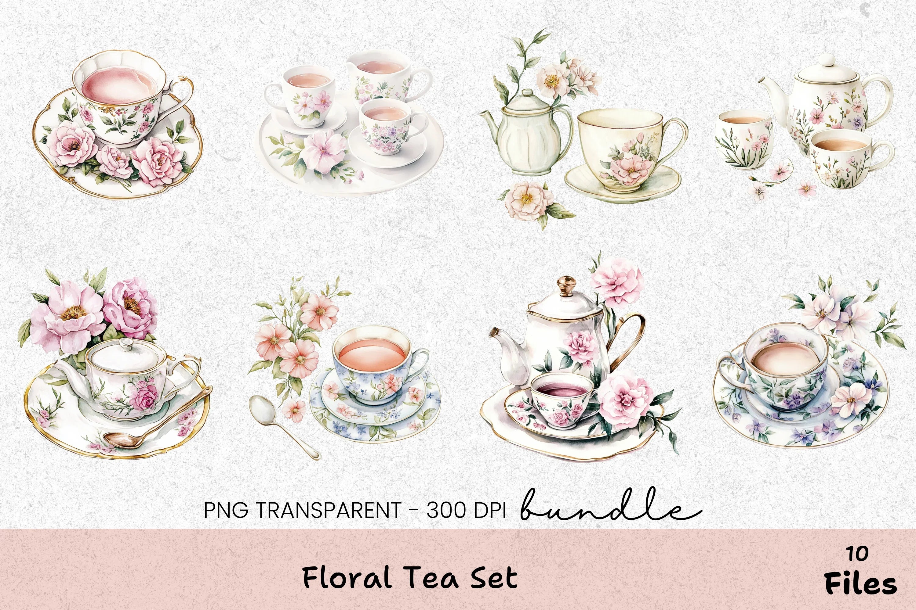 Floral Tea Set Clipart Bundle - CraftNest - Digital Crafting and Art