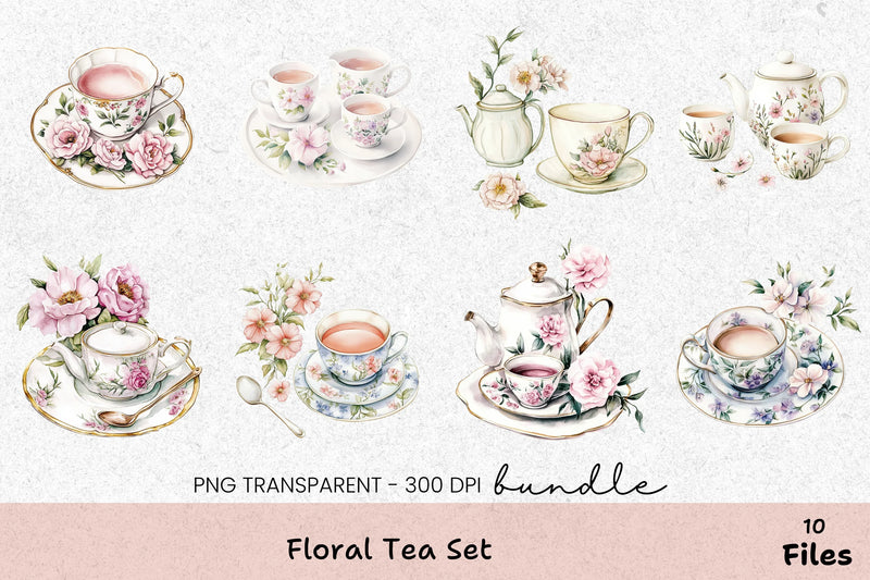Floral Tea Set Clipart Bundle - CraftNest - Digital Crafting and Art