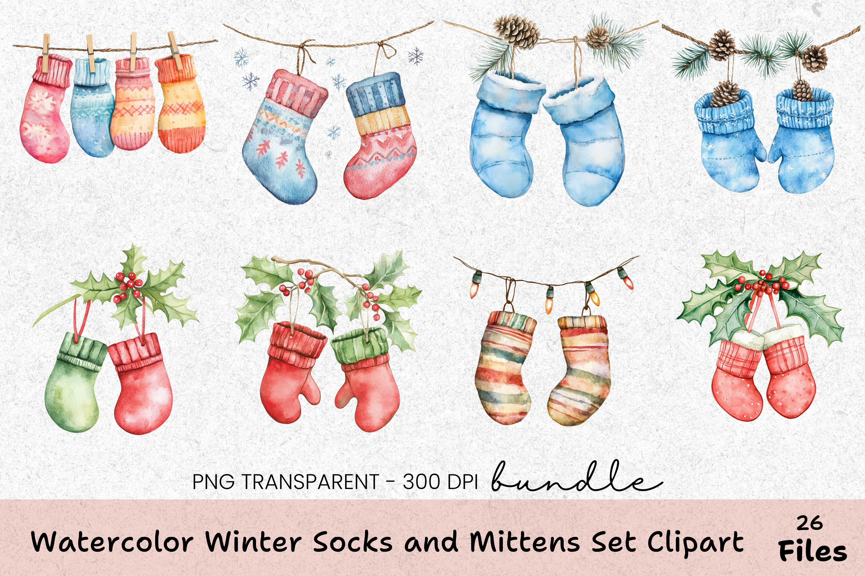 Winter Socks and Mittens Clipart Bundle