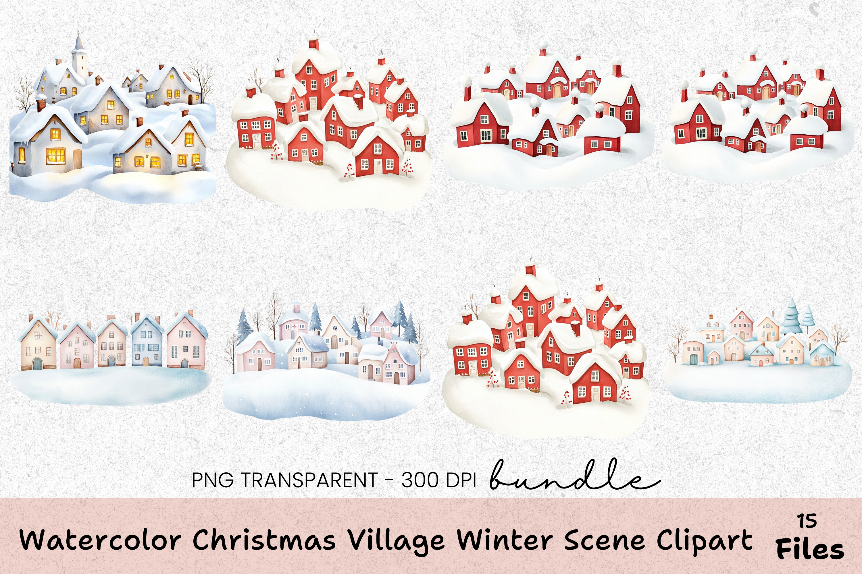 Christmas Village Winter Scene Clipart Bundle