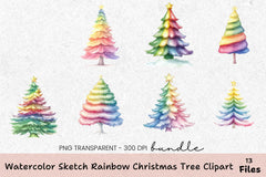 Rainbow Christmas Tree Clipart Bundle - CraftNest - Digital Crafting and Art