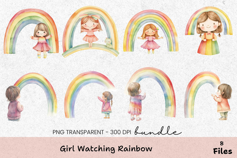 Girl Watching Rainbow Clipart Bundle - CraftNest - Digital Crafting and Art