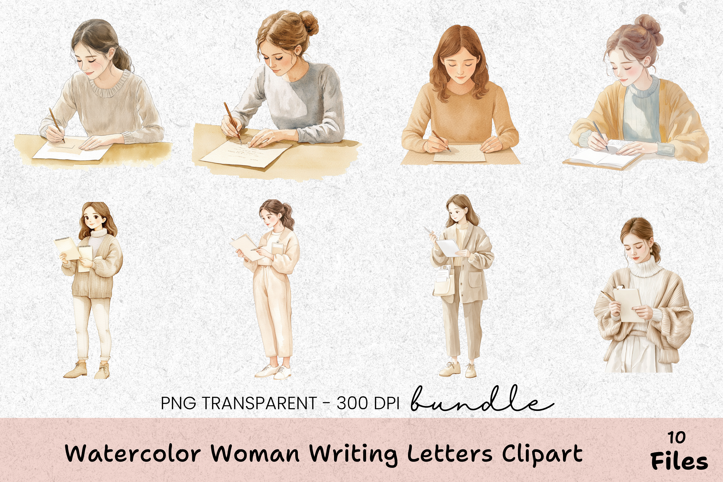 Elegant Woman Writing Letters Clipart Bundle