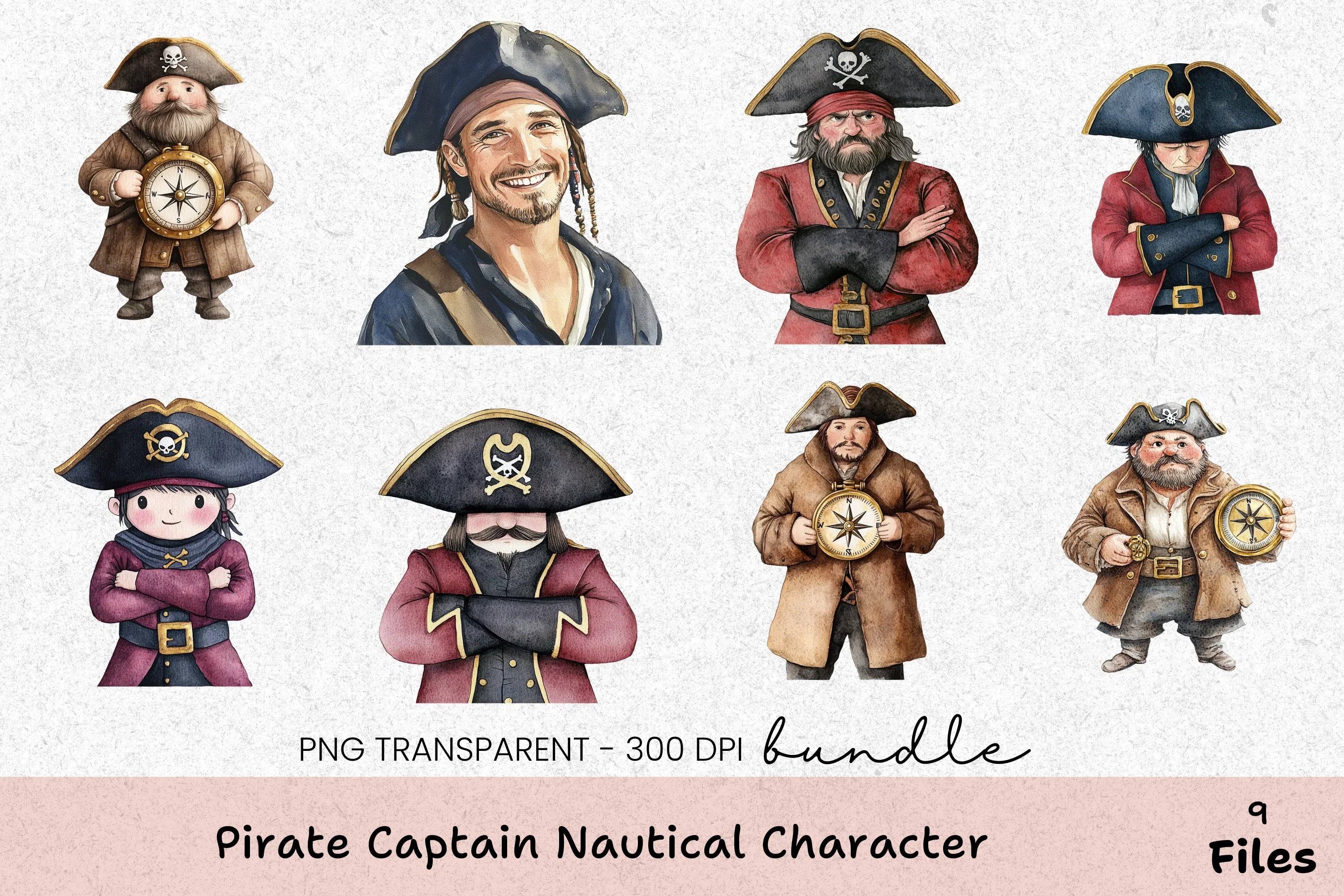 Pirate Captain Nautical Character Clipart Bundle - CraftNest - Digital Crafting and Art
