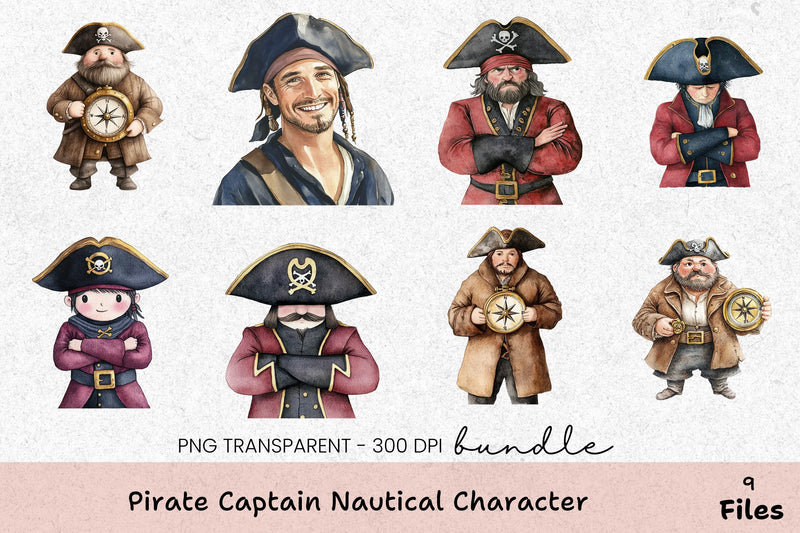 Pirate Captain Nautical Character Clipart Bundle - CraftNest - Digital Crafting and Art