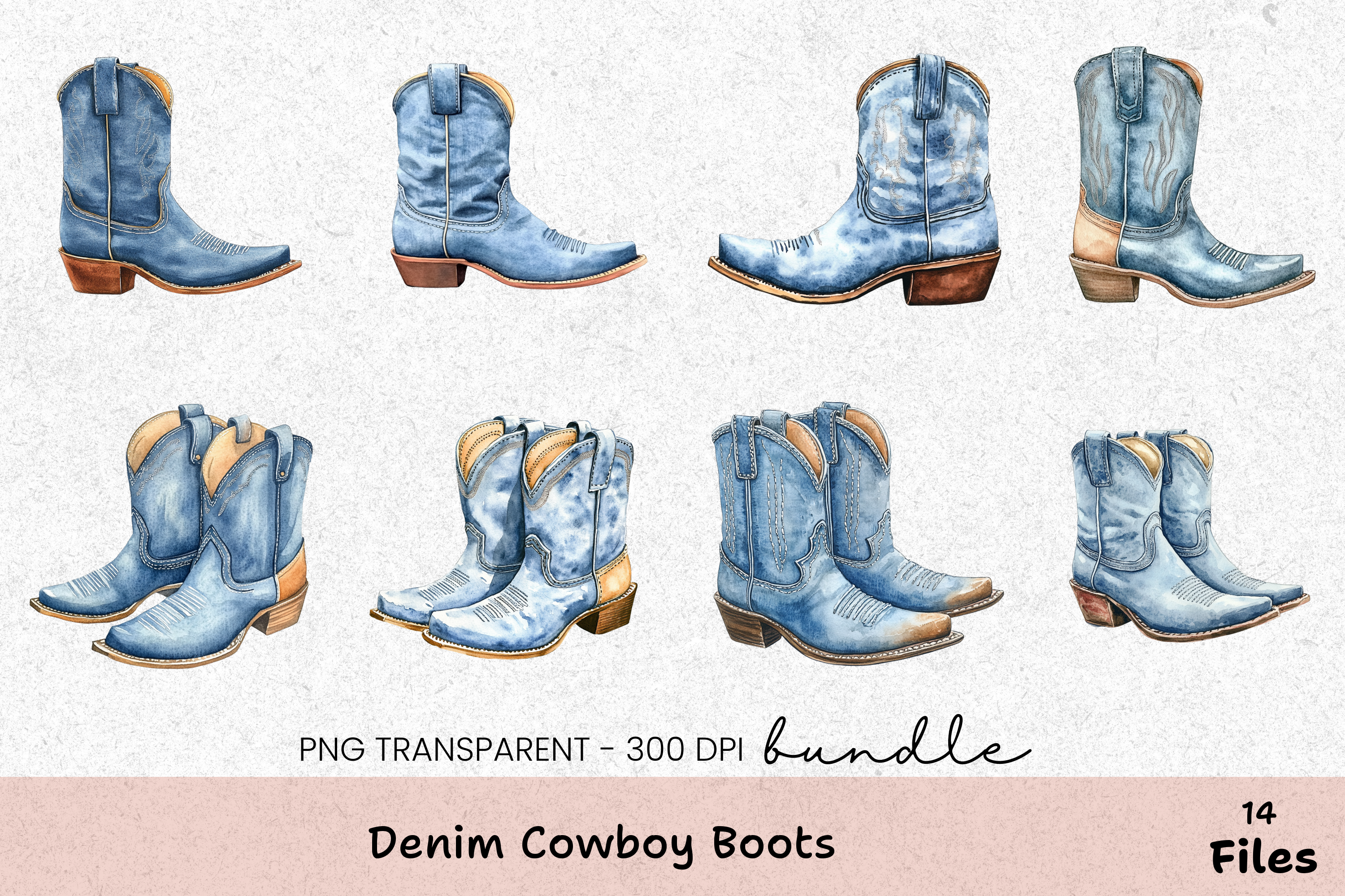 Denim Cowboy Boots Clipart Bundle