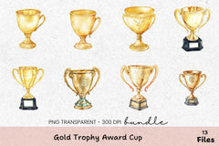 Gold Trophy Award Cup Clipart Bundle - CraftNest - Digital Crafting and Art
