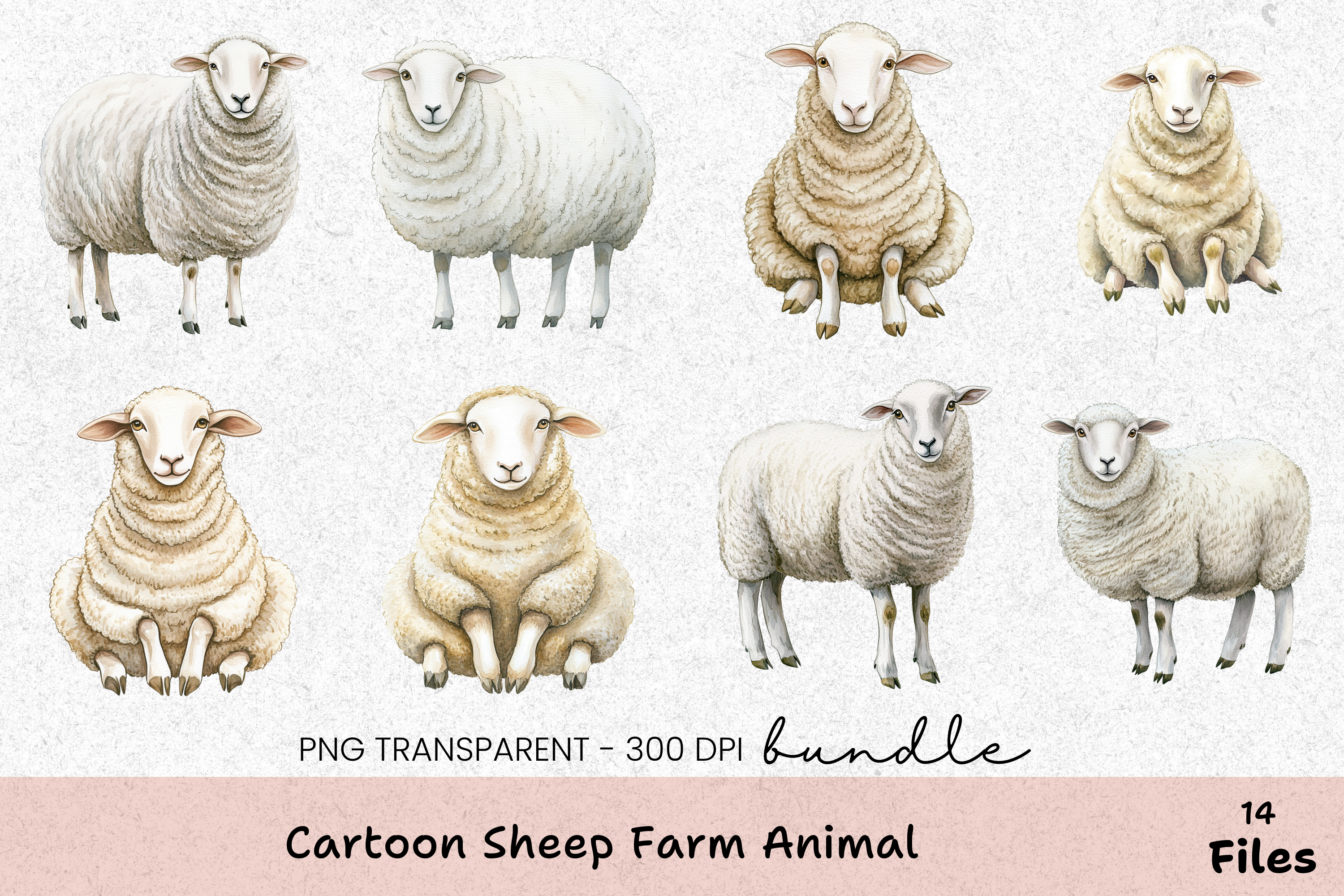 Cartoon Sheep Farm Animal Clipart Bundle