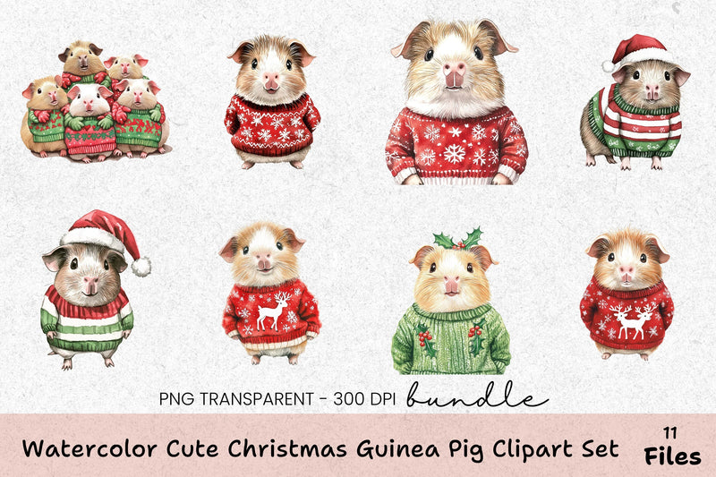 Cute Christmas Guinea Pig Clipart Bundle - CraftNest - Digital Crafting and Art