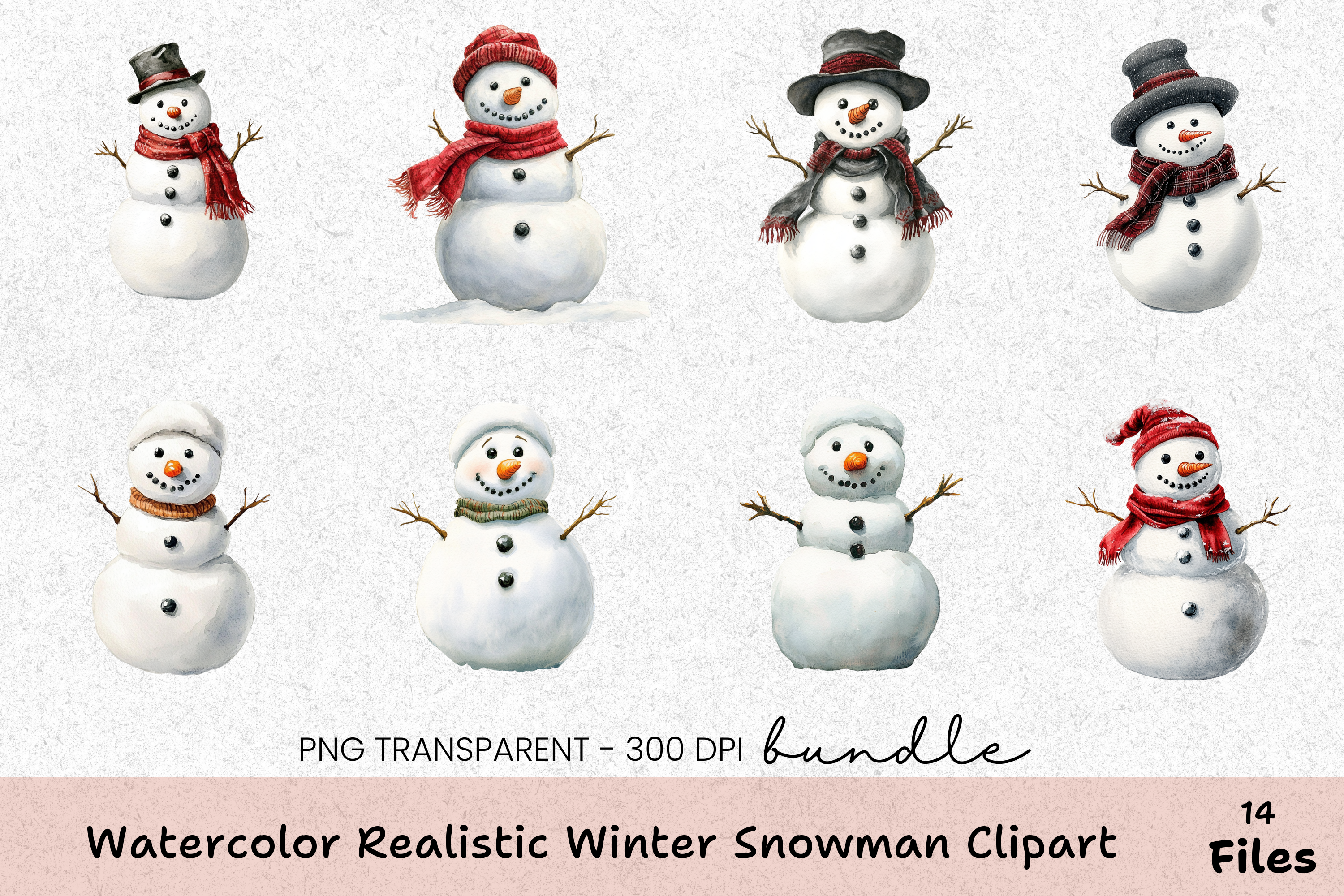 Realistic Winter Snowman Clipart Bundle