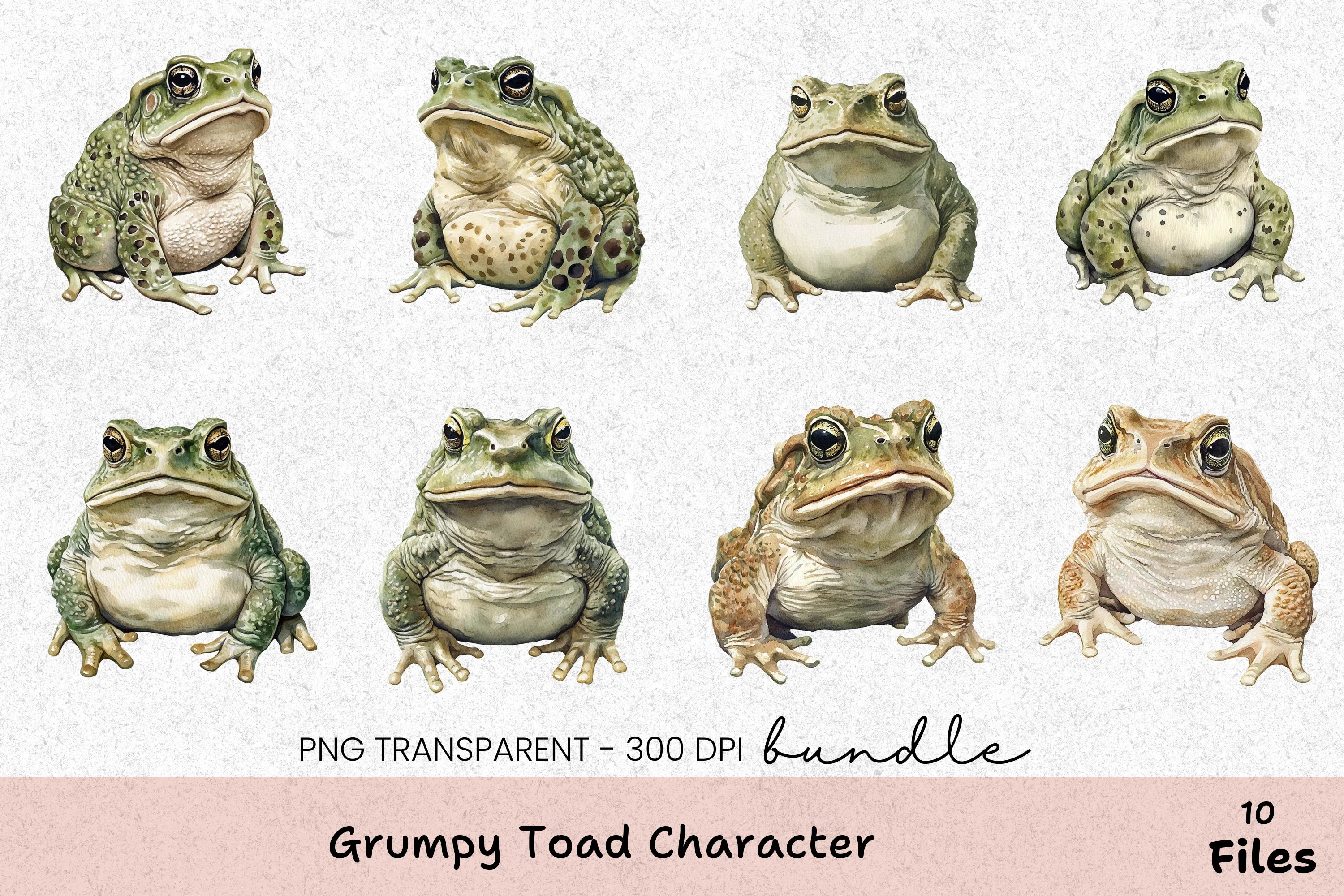 Grumpy Toad Character Clipart Bundle