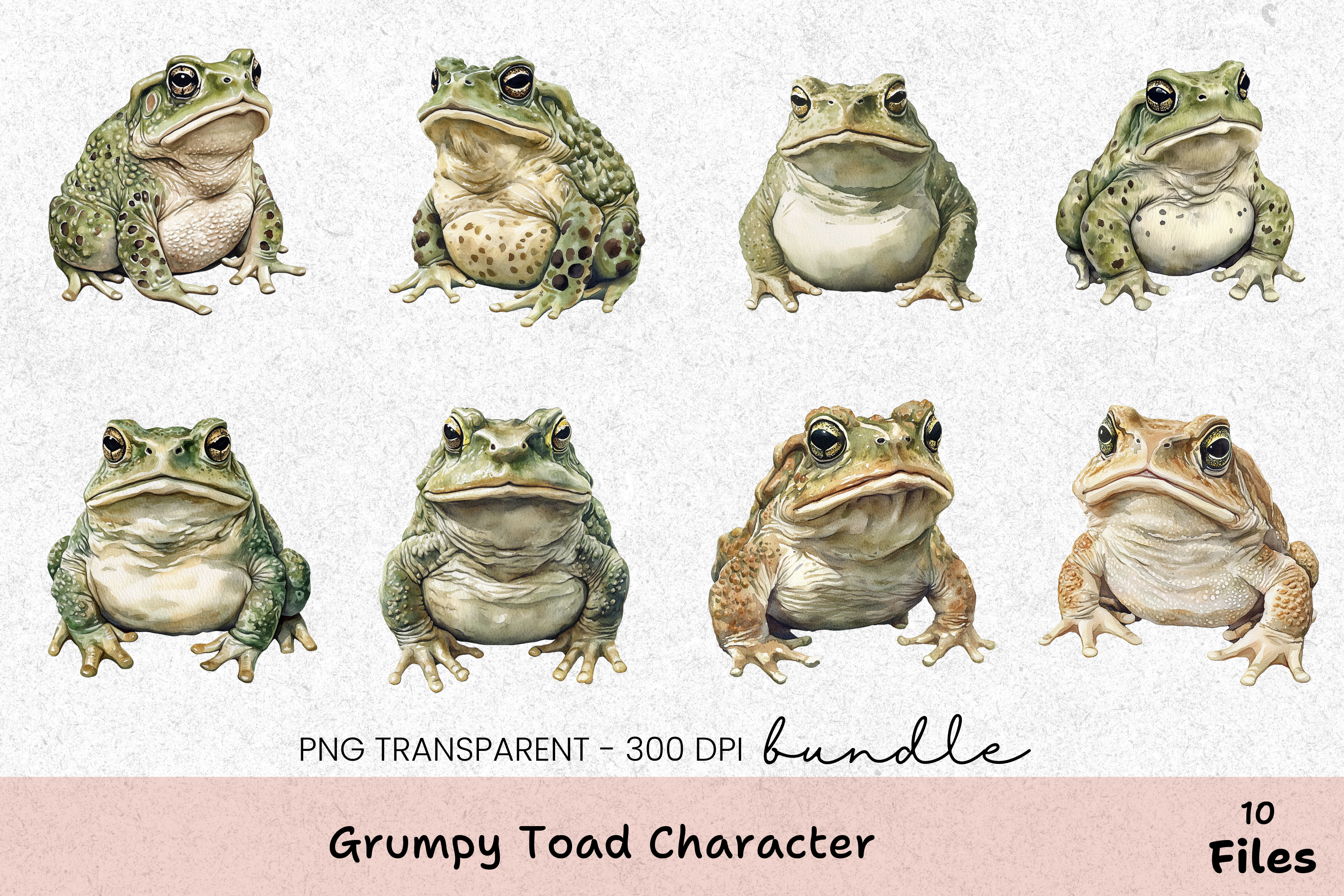 Grumpy Toad Character Clipart Bundle