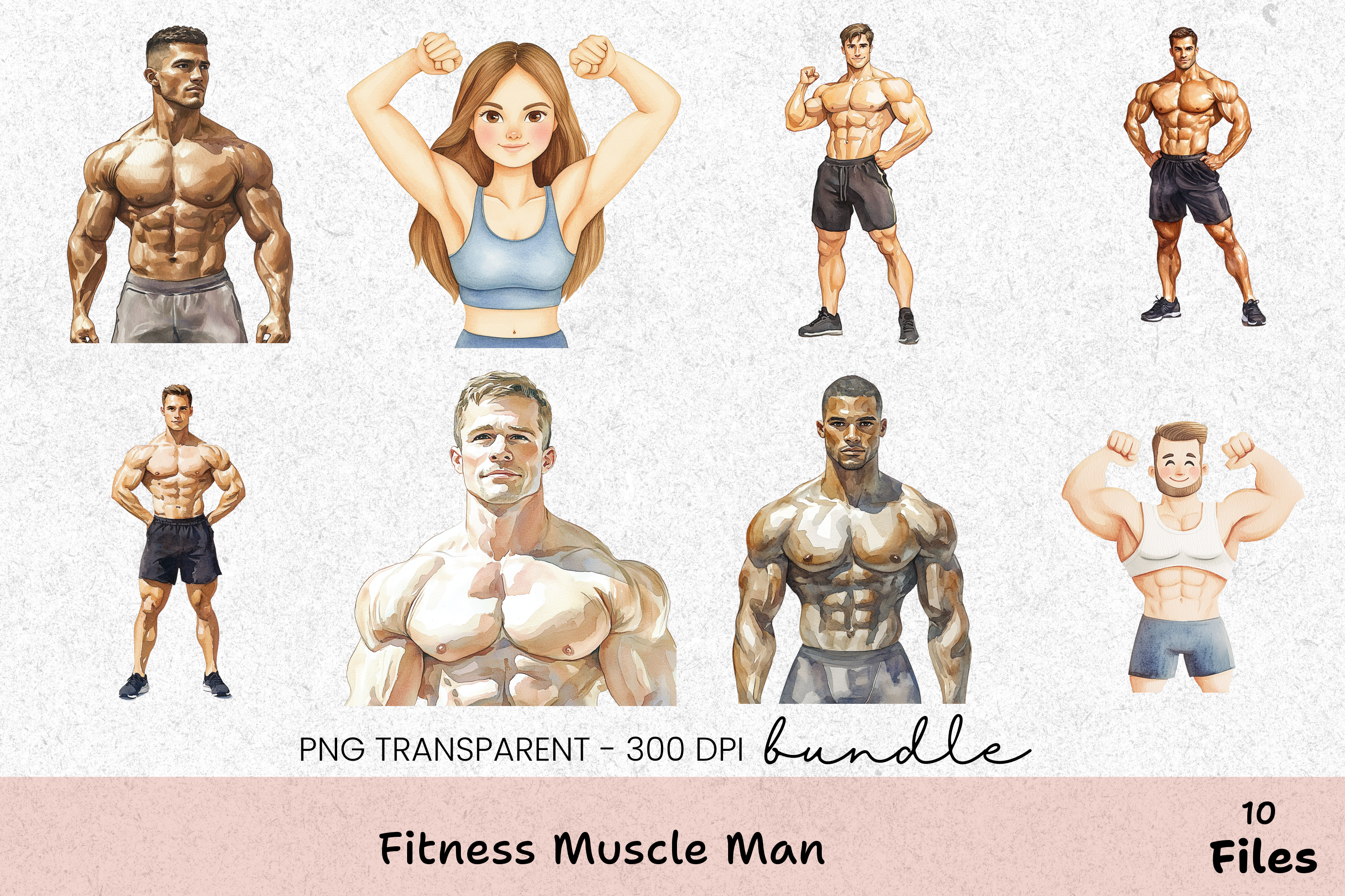 Fitness Muscle Man Clipart Bundle