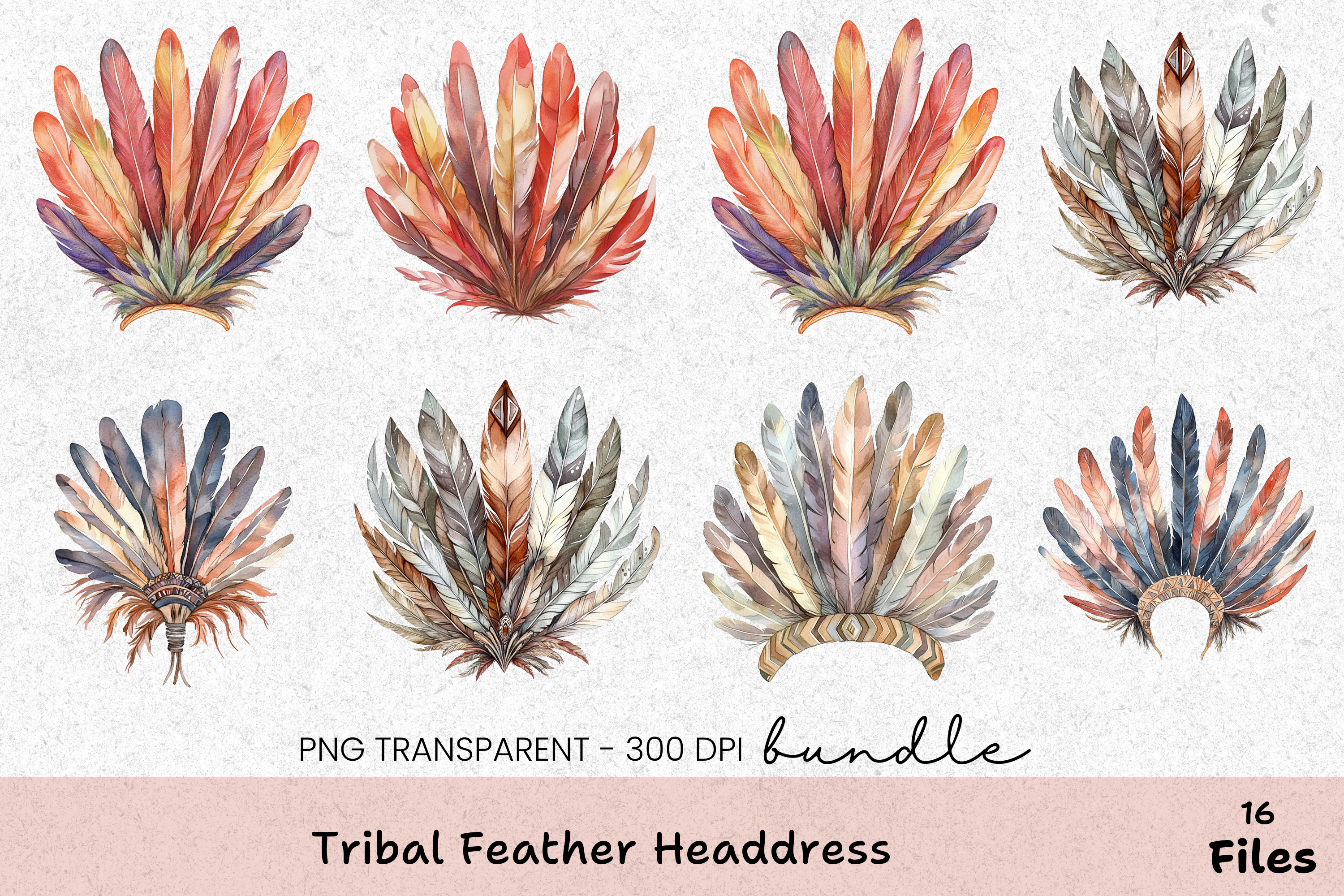 Tribal Feather Headdress Clipart Bundle