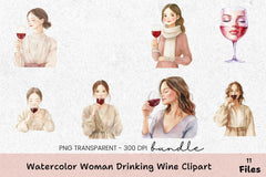 Elegant Woman Drinking Wine Clipart Bundle - CraftNest - Digital Crafting and Art